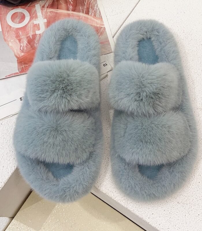 Women's Winter Fur Slippers for Home - 03-Blue, 40
